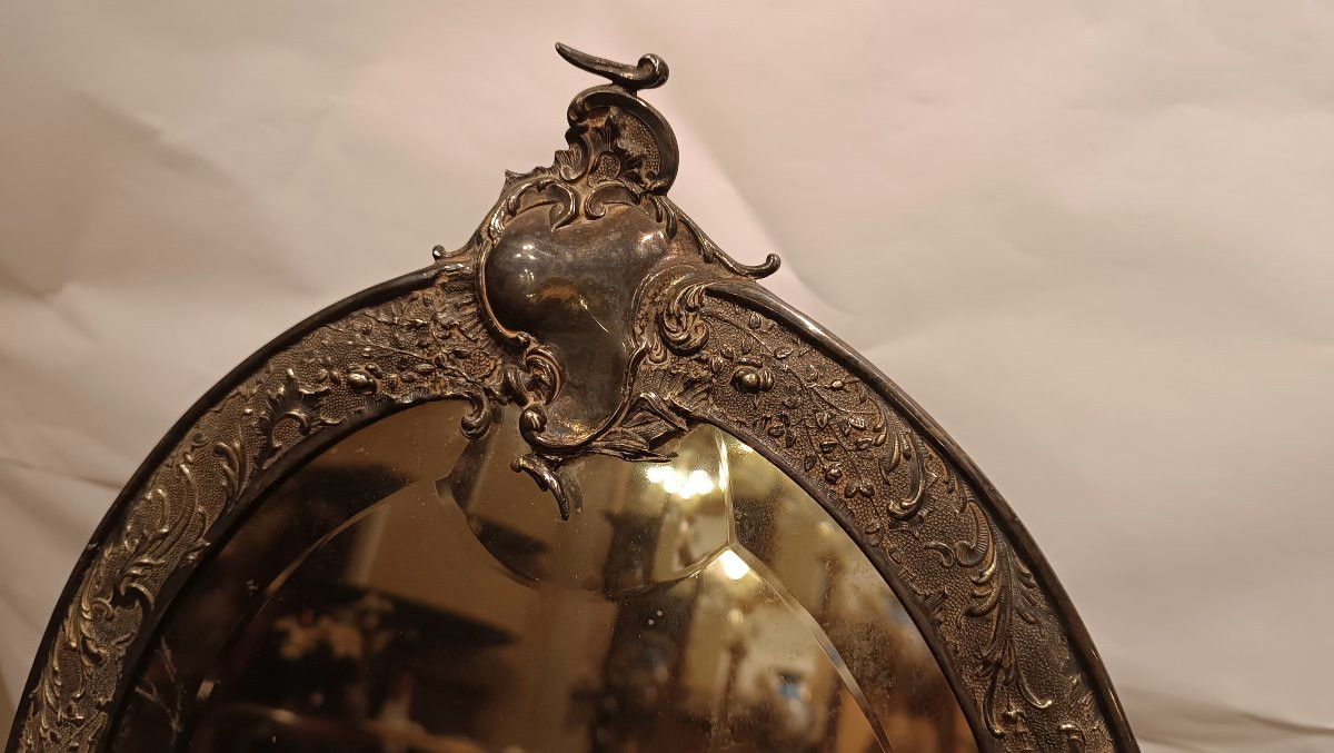 PICCOLA SPECCHIERA OVALE ARGENTATA META' XIX SECOLO -photo-2