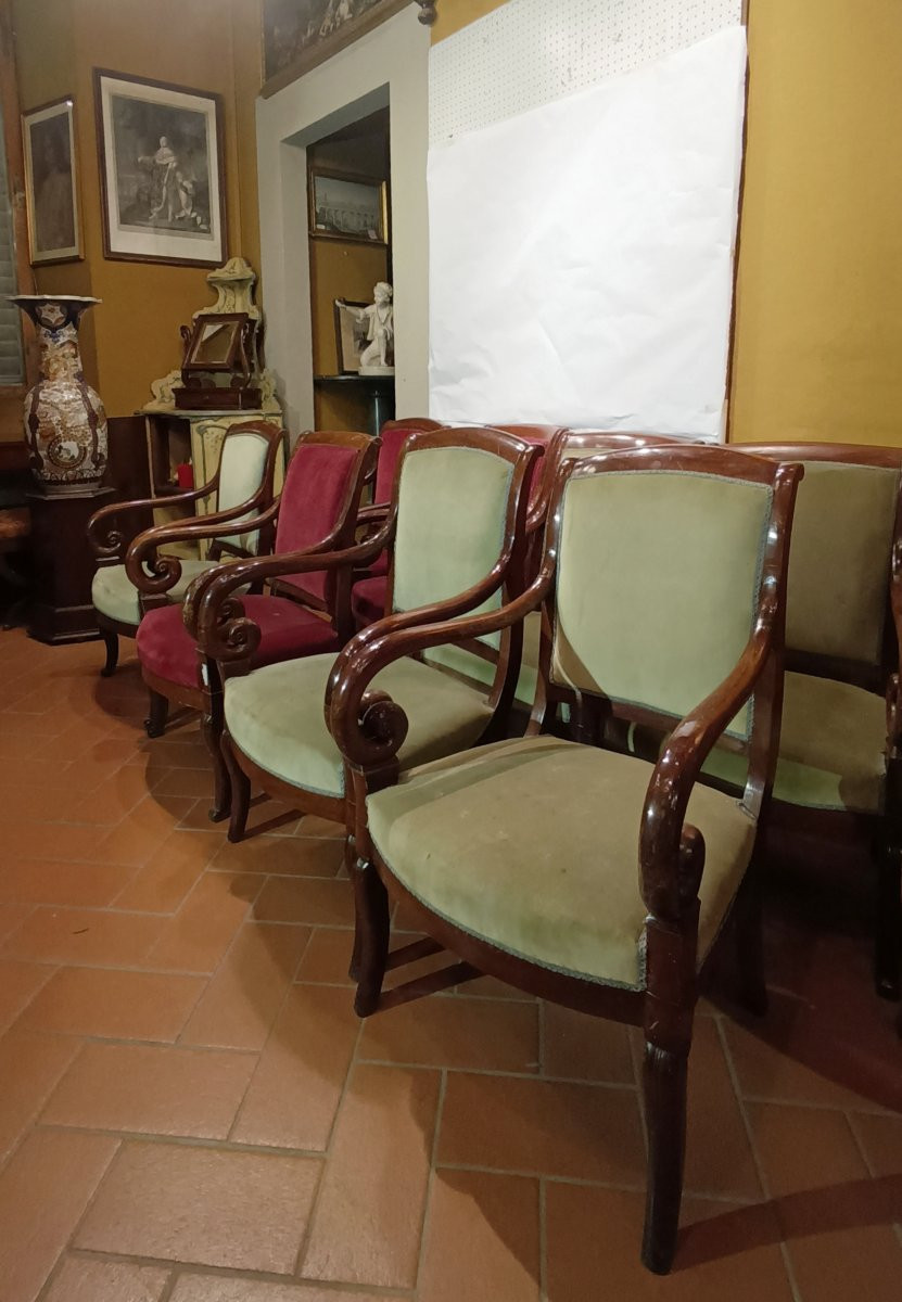 SERIE DI OTTO POLTRONE IN MOGANO CARLO X PRIMA META' XIX SECOLO-photo-2