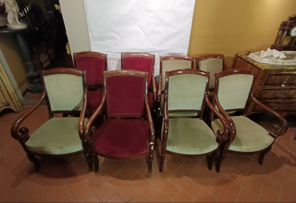 SERIE DI OTTO POLTRONE IN MOGANO CARLO X PRIMA META' XIX SECOLO-photo-4