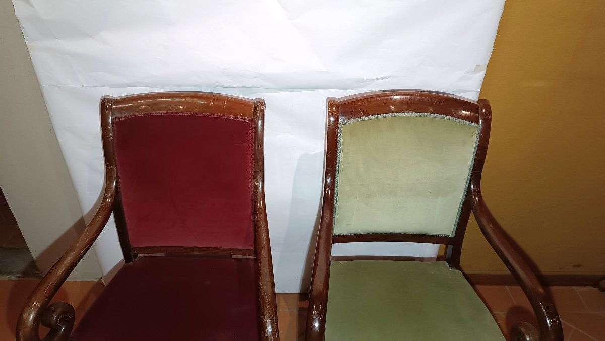 SERIE DI OTTO POLTRONE IN MOGANO CARLO X PRIMA META' XIX SECOLO-photo-3