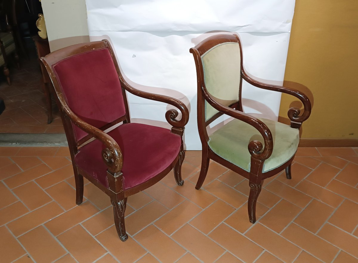 SERIE DI OTTO POLTRONE IN MOGANO CARLO X PRIMA META' XIX SECOLO-photo-8