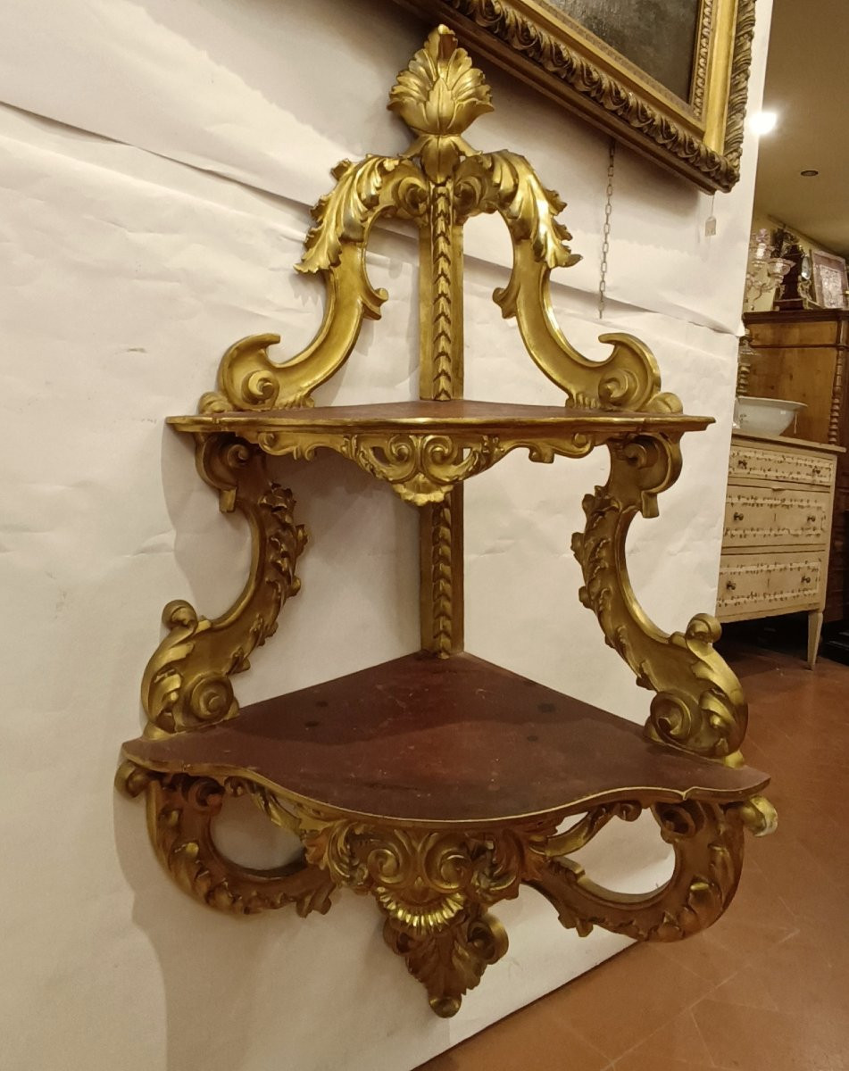 ANGOLIERA IN LEGNO DORATO SECONDA META' XIX SECOLO-photo-5