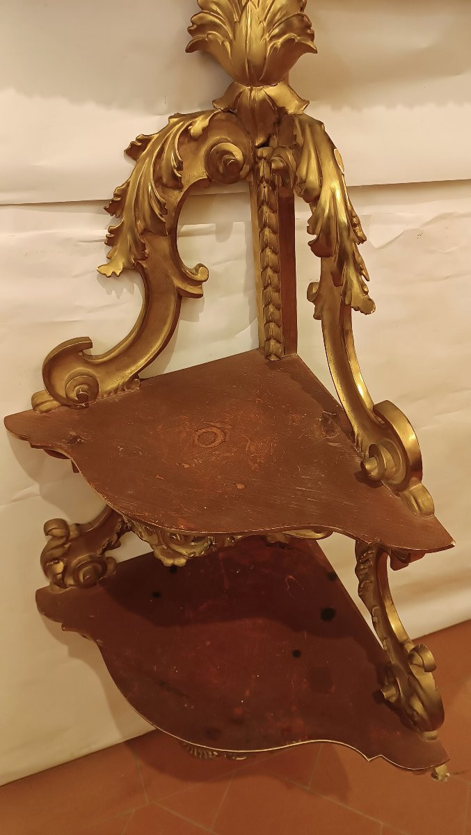 ANGOLIERA IN LEGNO DORATO SECONDA META' XIX SECOLO-photo-6