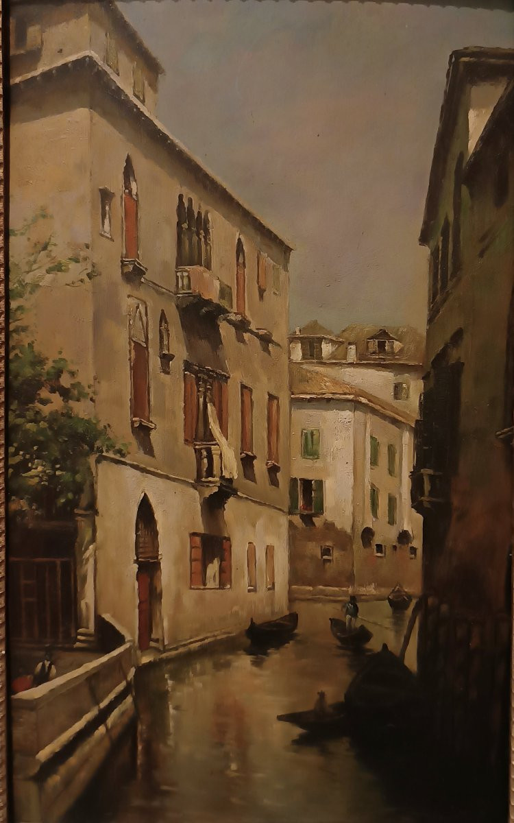 DIPINTO SU TAVOLA CON SCORCIO DI VENEZIA FINE XIX SECOLO-photo-2