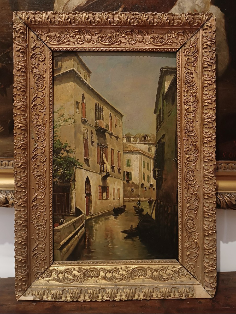 DIPINTO SU TAVOLA CON SCORCIO DI VENEZIA FINE XIX SECOLO