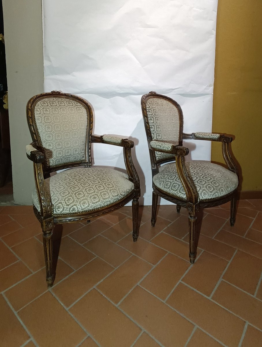 COPPIA DI POLTRONE IN STILE LUIGI XVI SECONDA META' XIX SECOLO-photo-3