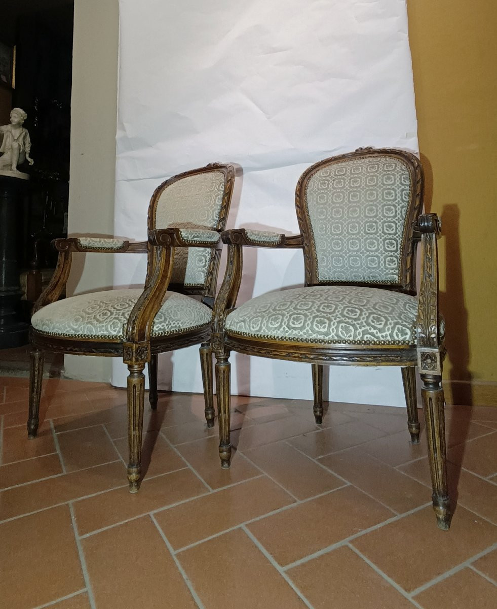 COPPIA DI POLTRONE IN STILE LUIGI XVI SECONDA META' XIX SECOLO-photo-8