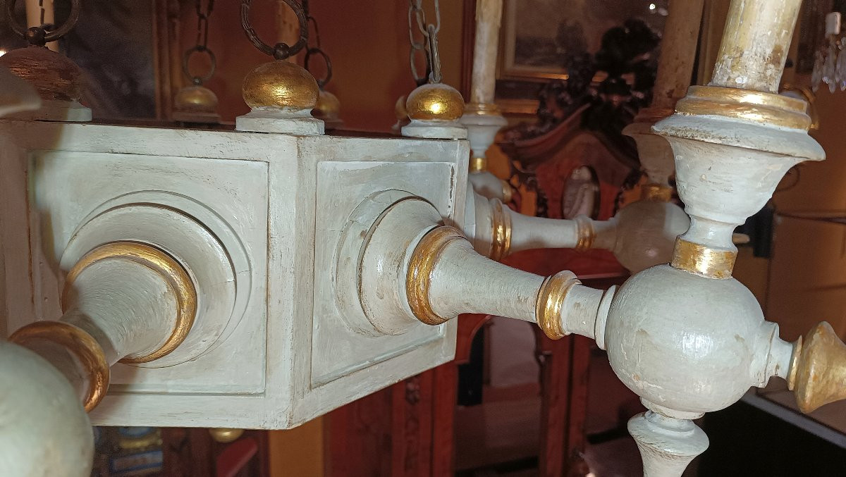 LAMPADARIO IN LEGNO DIPINTO IN STILE NEO-GOTICO SECONDA META' XIX SECOLO-photo-2