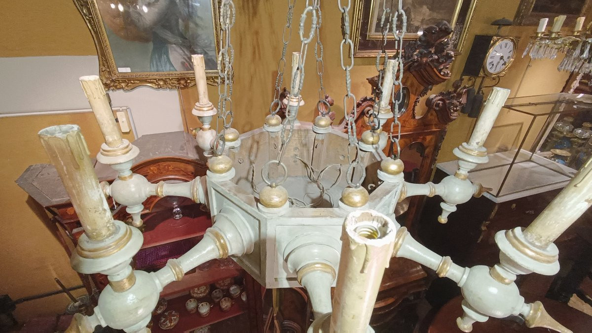 LAMPADARIO IN LEGNO DIPINTO IN STILE NEO-GOTICO SECONDA META' XIX SECOLO-photo-3