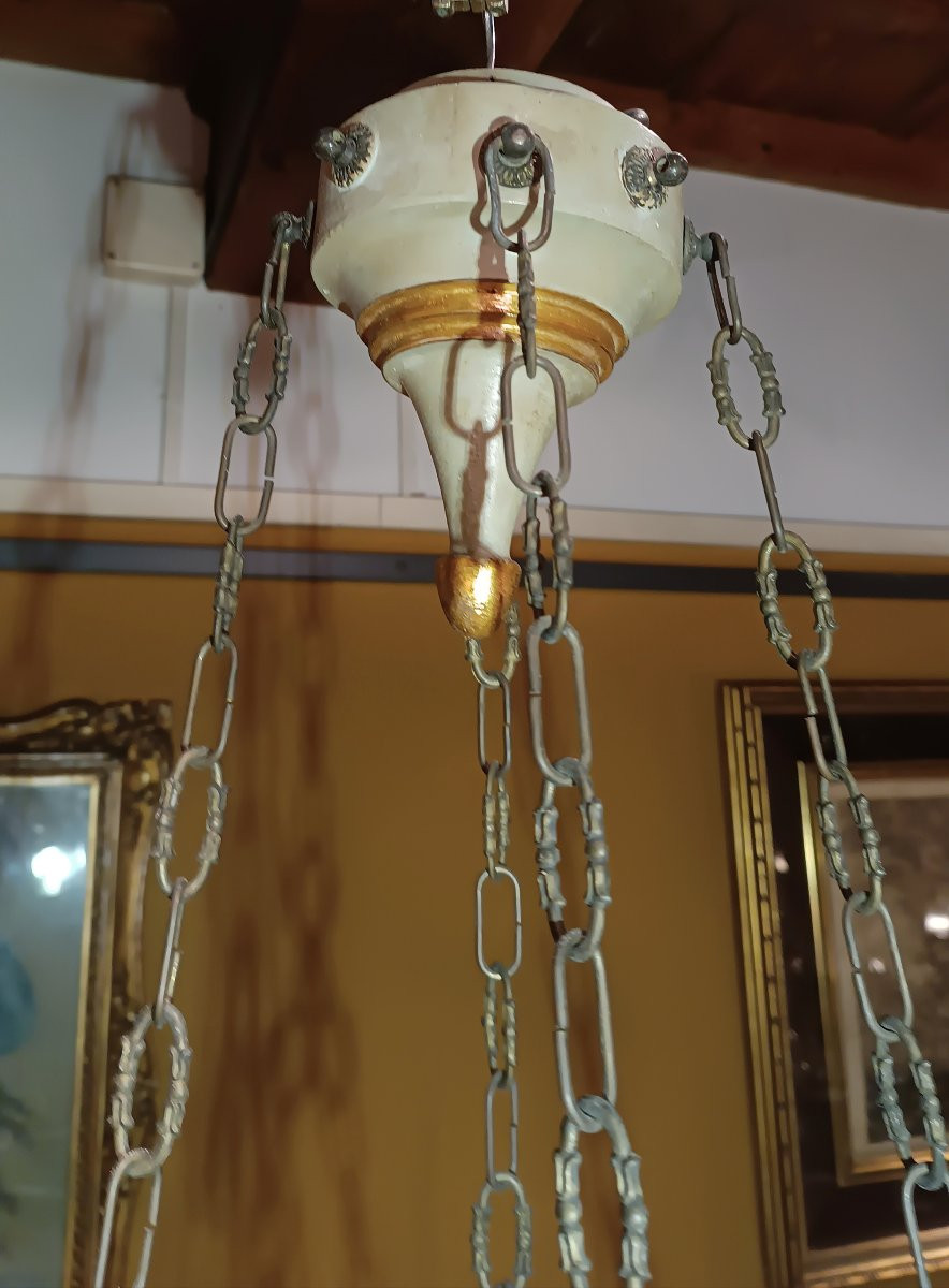 LAMPADARIO IN LEGNO DIPINTO IN STILE NEO-GOTICO SECONDA META' XIX SECOLO-photo-4