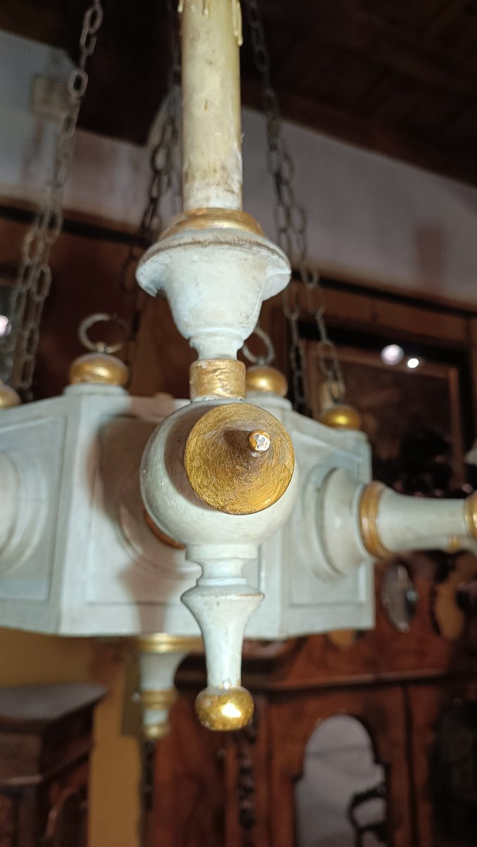 LAMPADARIO IN LEGNO DIPINTO IN STILE NEO-GOTICO SECONDA META' XIX SECOLO-photo-3