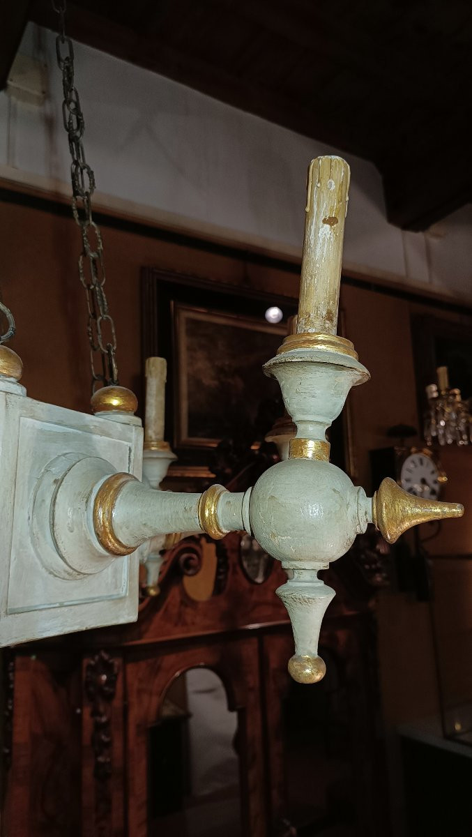 LAMPADARIO IN LEGNO DIPINTO IN STILE NEO-GOTICO SECONDA META' XIX SECOLO-photo-4