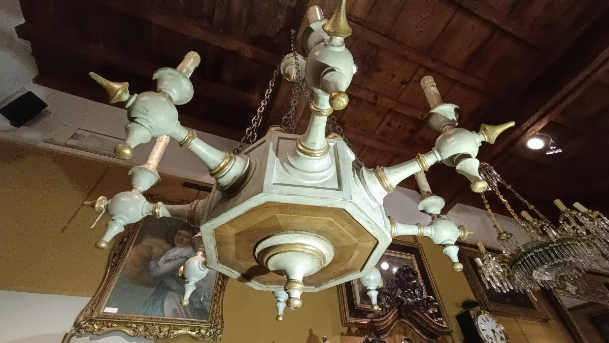 LAMPADARIO IN LEGNO DIPINTO IN STILE NEO-GOTICO SECONDA META' XIX SECOLO-photo-5