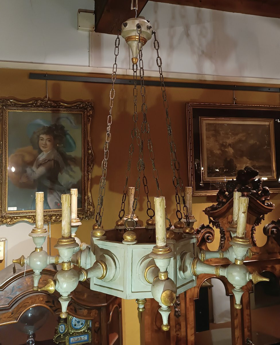 LAMPADARIO IN LEGNO DIPINTO IN STILE NEO-GOTICO SECONDA META' XIX SECOLO-photo-6