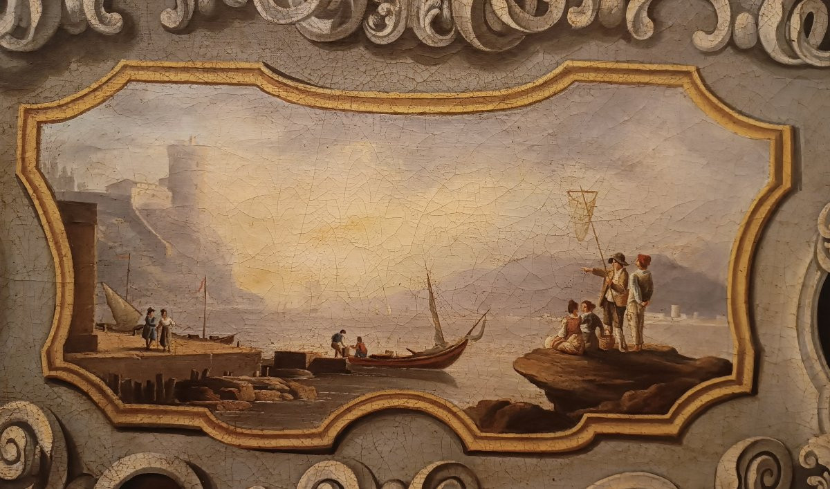 DIPINTO SOVRAPPORTA NEOCLASSICO CON MARINA FINE XVIII SECOLO -photo-4