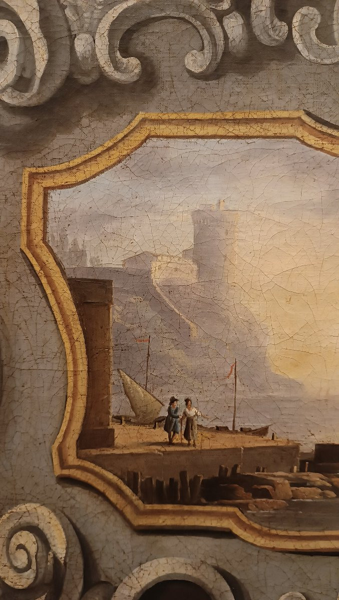 DIPINTO SOVRAPPORTA NEOCLASSICO CON MARINA FINE XVIII SECOLO -photo-1