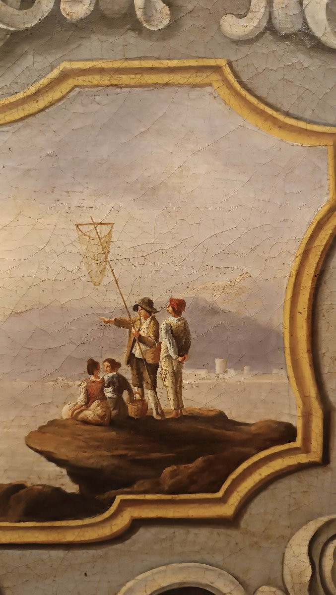 DIPINTO SOVRAPPORTA NEOCLASSICO CON MARINA FINE XVIII SECOLO -photo-3