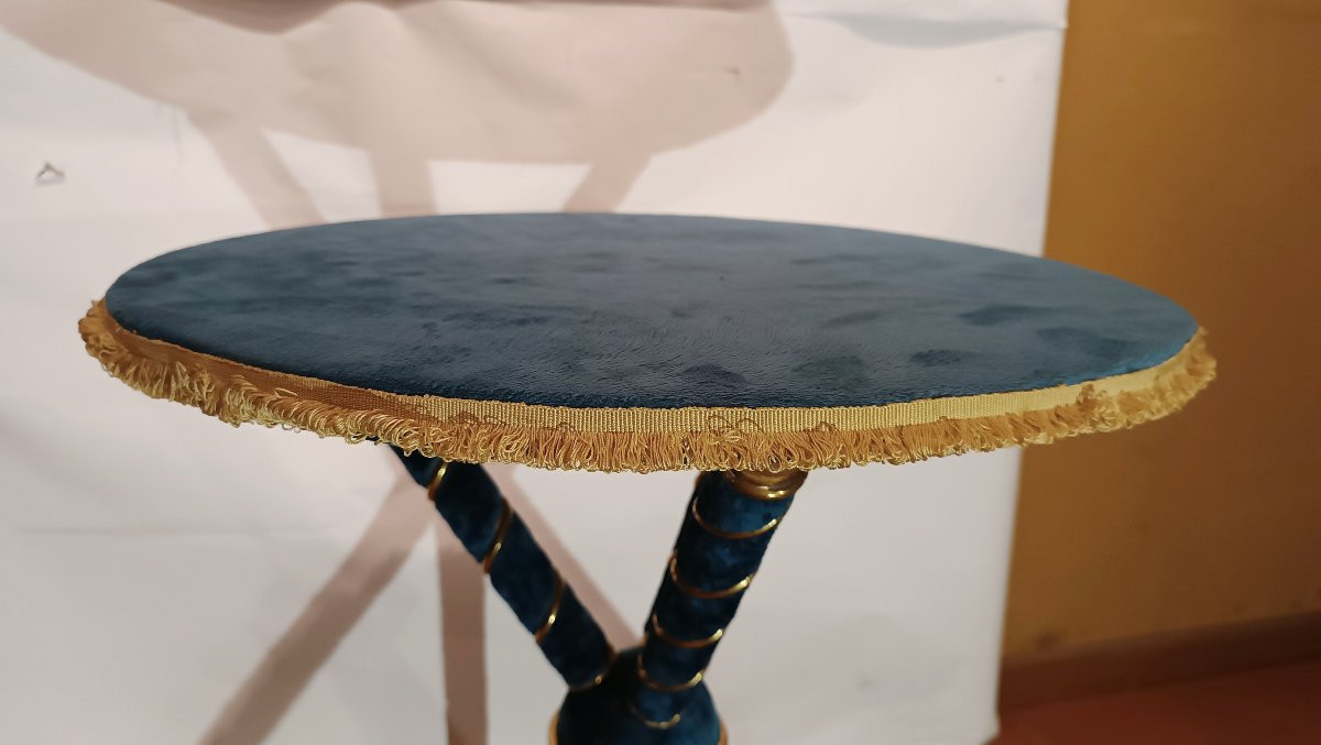 TAVOLINO CON VELLUTO AZZURRO INIZIO XX SECOLO-photo-4