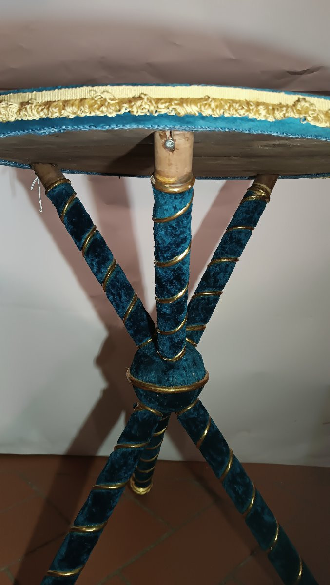 TAVOLINO CON VELLUTO AZZURRO INIZIO XX SECOLO-photo-1