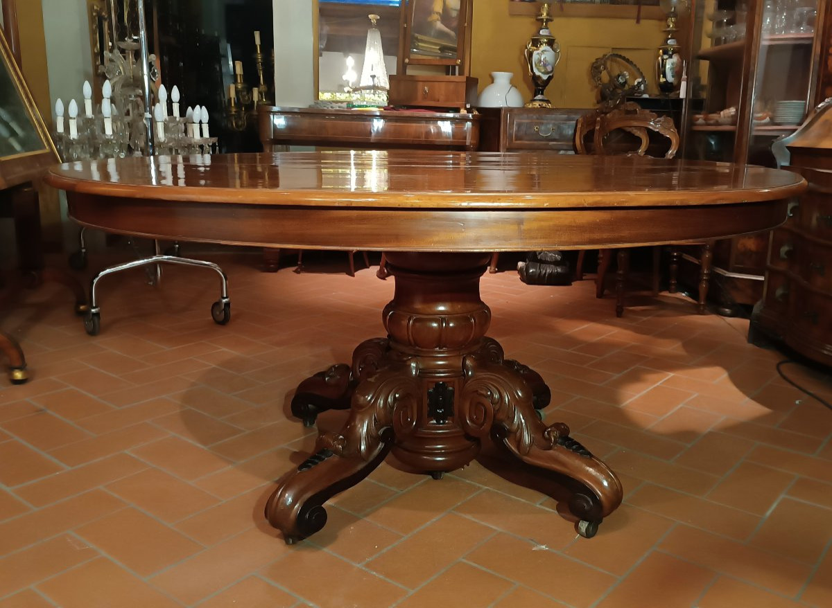 TAVOLO DA PRANZO IN MOGANO BOTTEGA DI PARRI SECONDA META' XIX SECOLO-photo-2