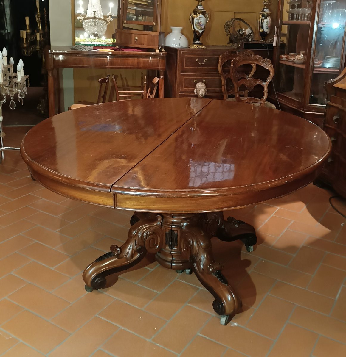 TAVOLO DA PRANZO IN MOGANO BOTTEGA DI PARRI SECONDA META' XIX SECOLO-photo-3