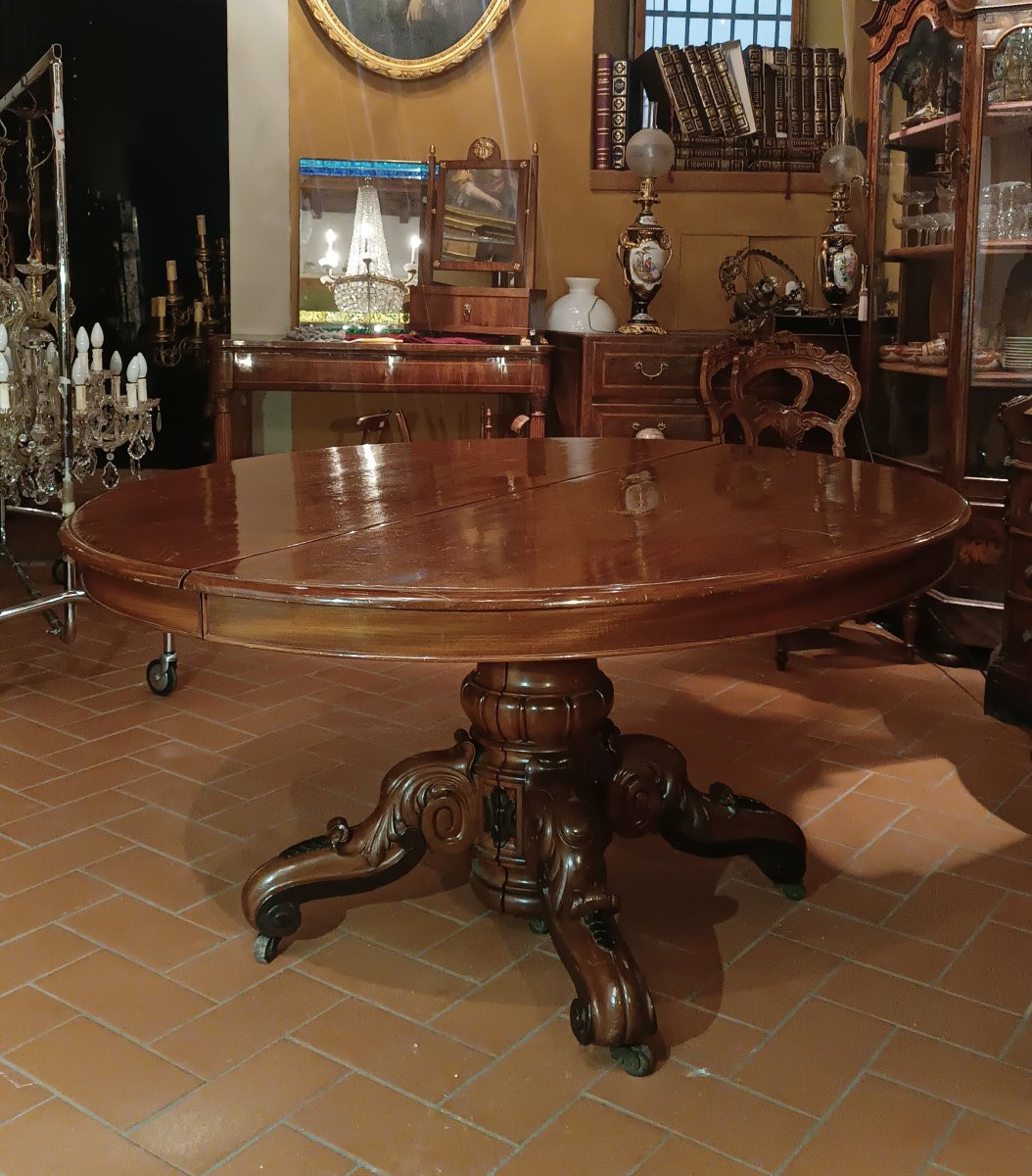 TAVOLO DA PRANZO IN MOGANO BOTTEGA DI PARRI SECONDA META' XIX SECOLO-photo-4