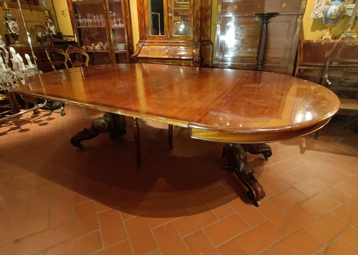 TAVOLO DA PRANZO IN MOGANO BOTTEGA DI PARRI SECONDA META' XIX SECOLO-photo-1