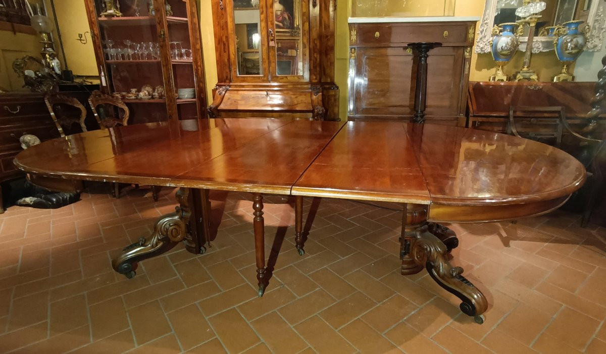 TAVOLO DA PRANZO IN MOGANO BOTTEGA DI PARRI SECONDA META' XIX SECOLO-photo-2