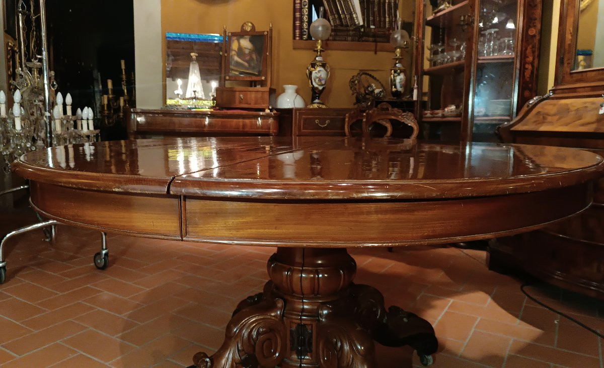 TAVOLO DA PRANZO IN MOGANO BOTTEGA DI PARRI SECONDA META' XIX SECOLO-photo-7