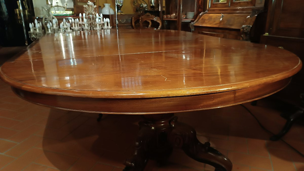 TAVOLO DA PRANZO IN MOGANO BOTTEGA DI PARRI SECONDA META' XIX SECOLO-photo-8