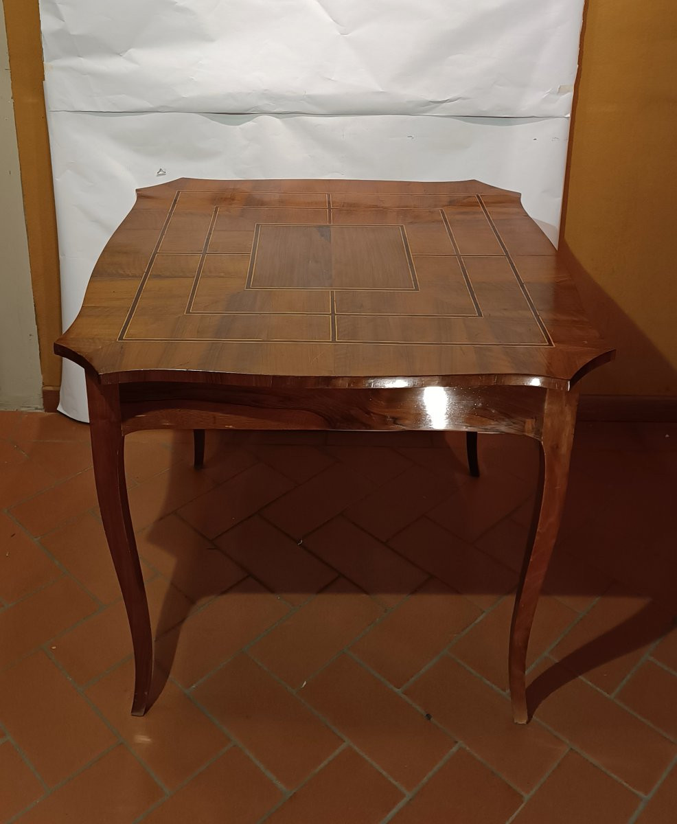 TAVOLINO DA GIOCO IN NOCE CON INTARSI META' XIX SECOLO-photo-4