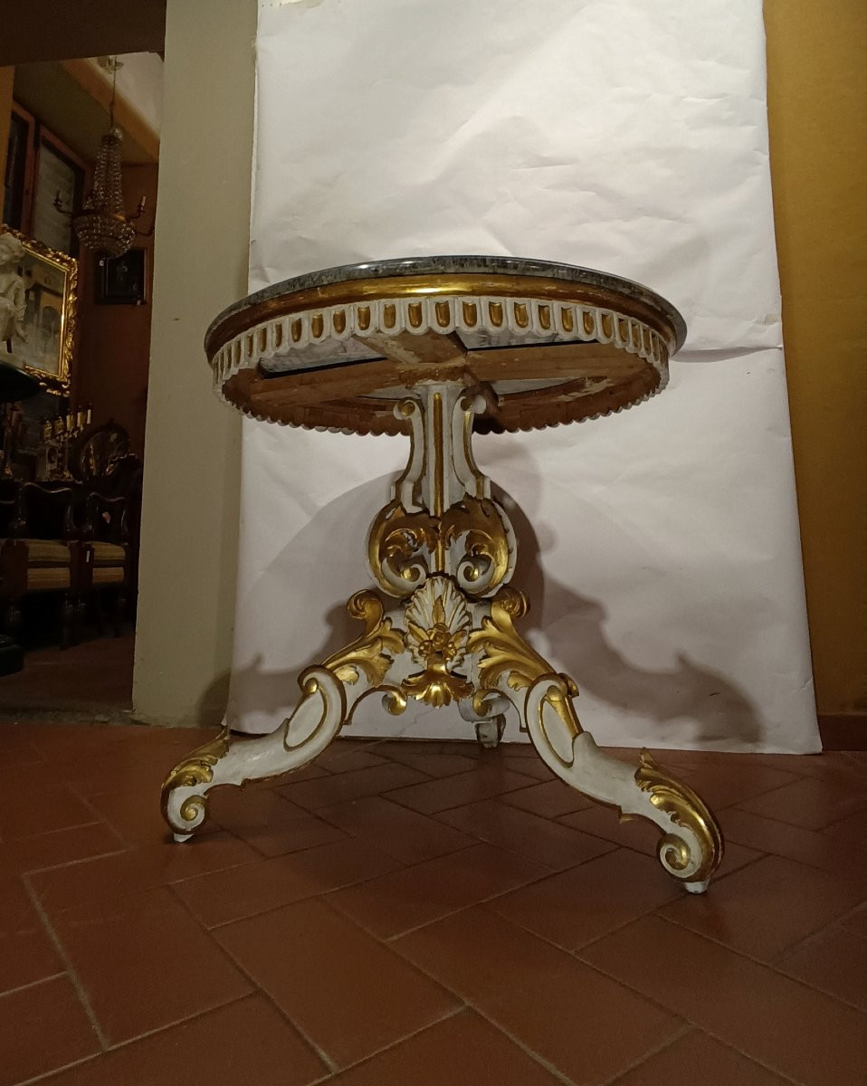 TAVOLO DIPINTO E DORATO CON PIANO IN MARMO META' XIX SECOLO-photo-2