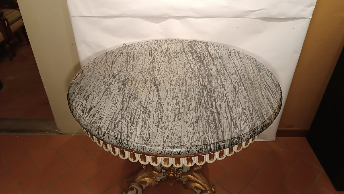 TAVOLO DIPINTO E DORATO CON PIANO IN MARMO META' XIX SECOLO-photo-4