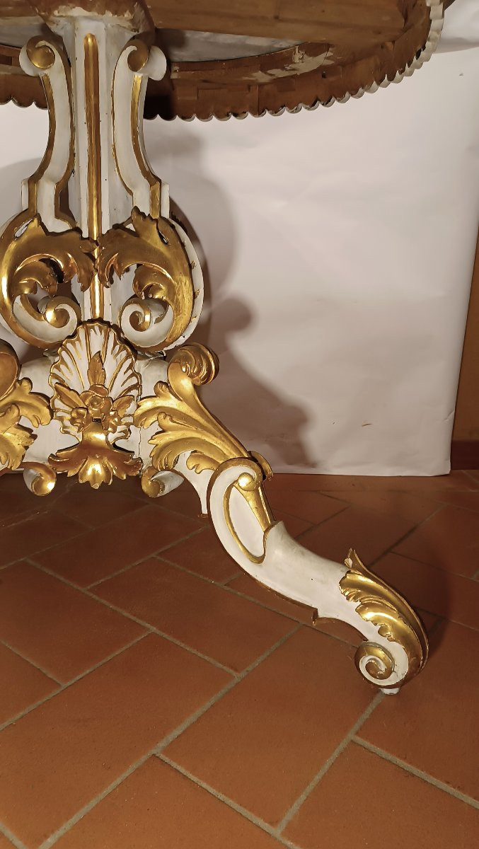 TAVOLO DIPINTO E DORATO CON PIANO IN MARMO META' XIX SECOLO-photo-1