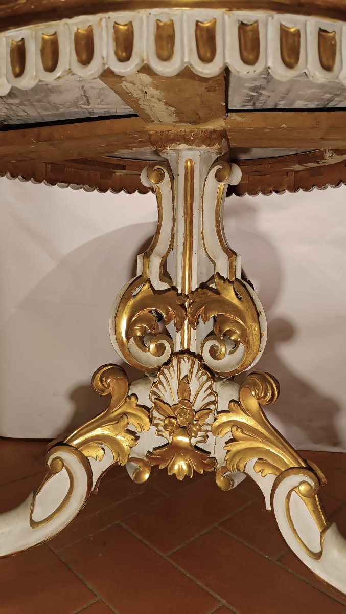 TAVOLO DIPINTO E DORATO CON PIANO IN MARMO META' XIX SECOLO-photo-2
