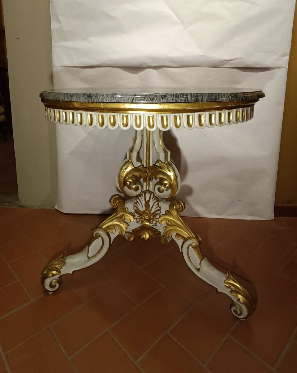 TAVOLO DIPINTO E DORATO CON PIANO IN MARMO META' XIX SECOLO-photo-3