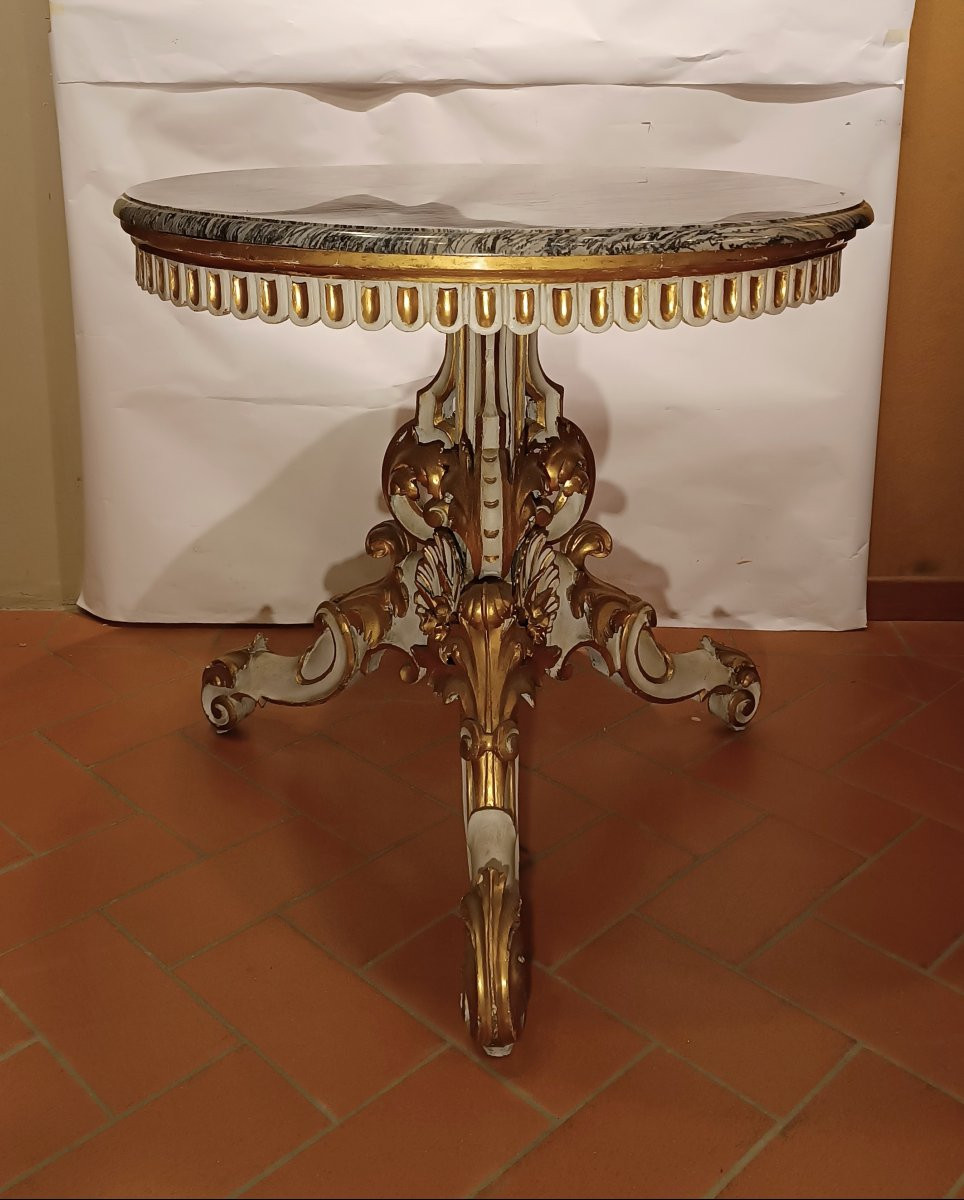 TAVOLO DIPINTO E DORATO CON PIANO IN MARMO META' XIX SECOLO-photo-4