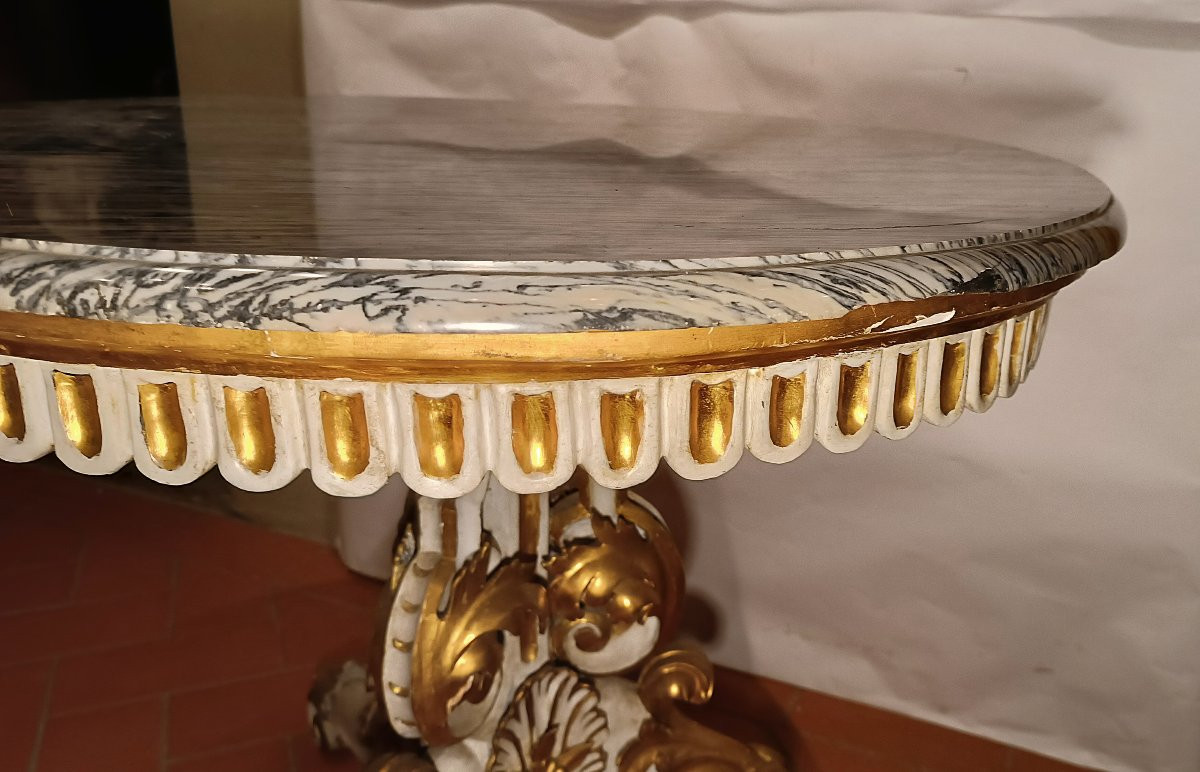 TAVOLO DIPINTO E DORATO CON PIANO IN MARMO META' XIX SECOLO-photo-6