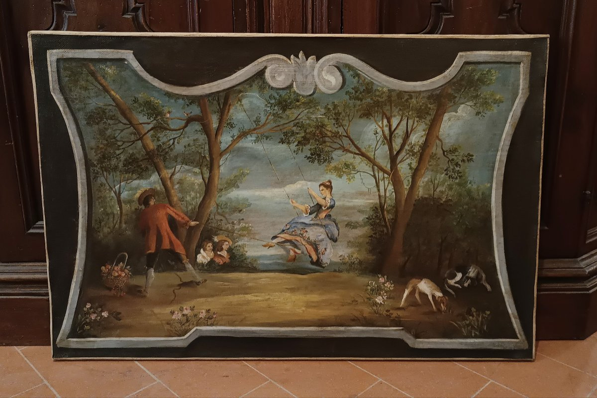 COPPIA DI DIPINTI SOVRAPORTA SECONDA META' DEL XIX SECOLO -photo-3