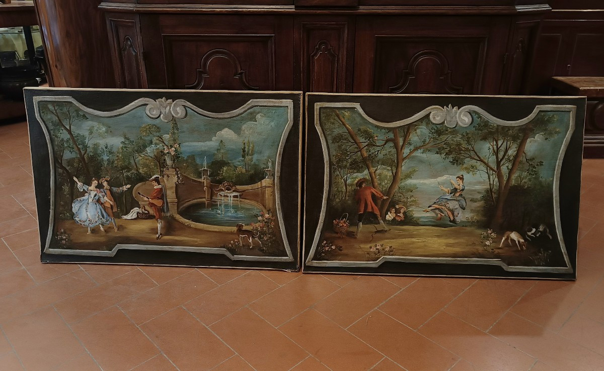 COPPIA DI DIPINTI SOVRAPORTA SECONDA META' DEL XIX SECOLO 