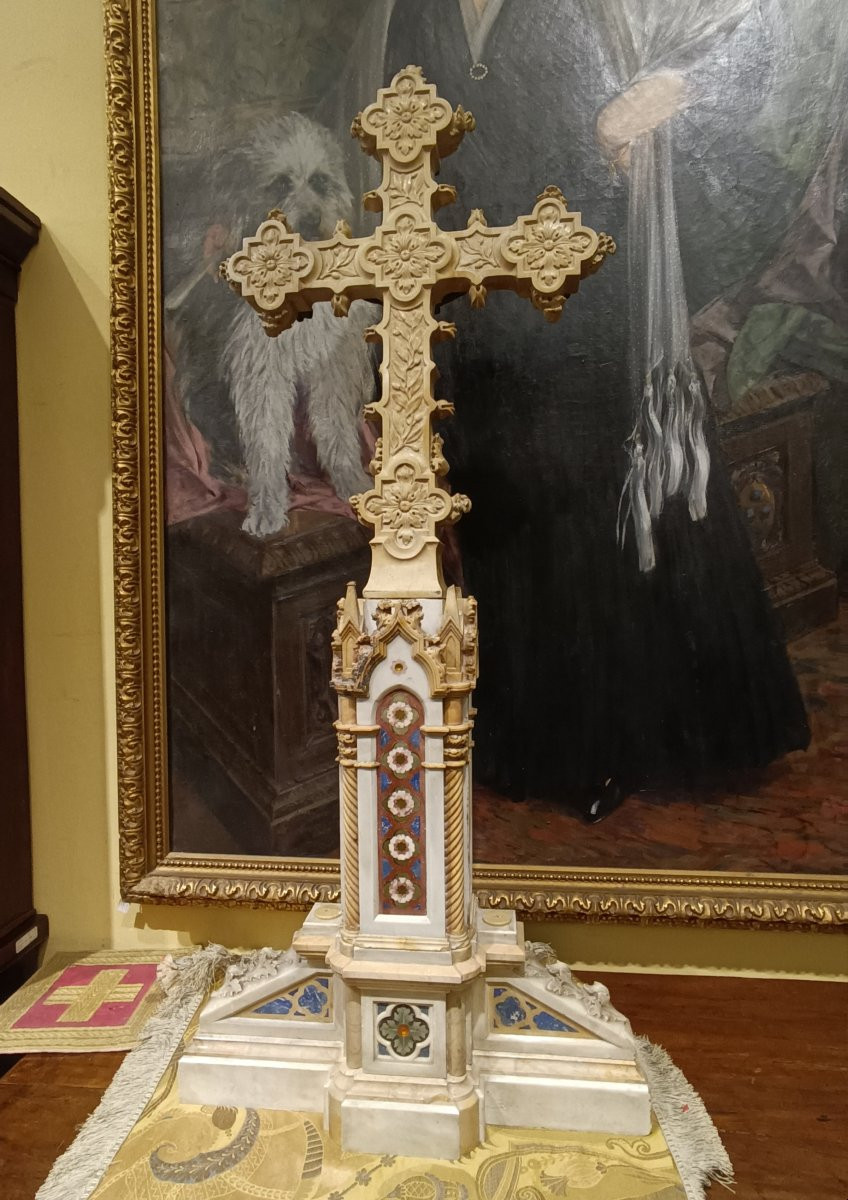 CROCIFISSO IN MARMO E PIETRE DURE META' XIX SECOLO-photo-3