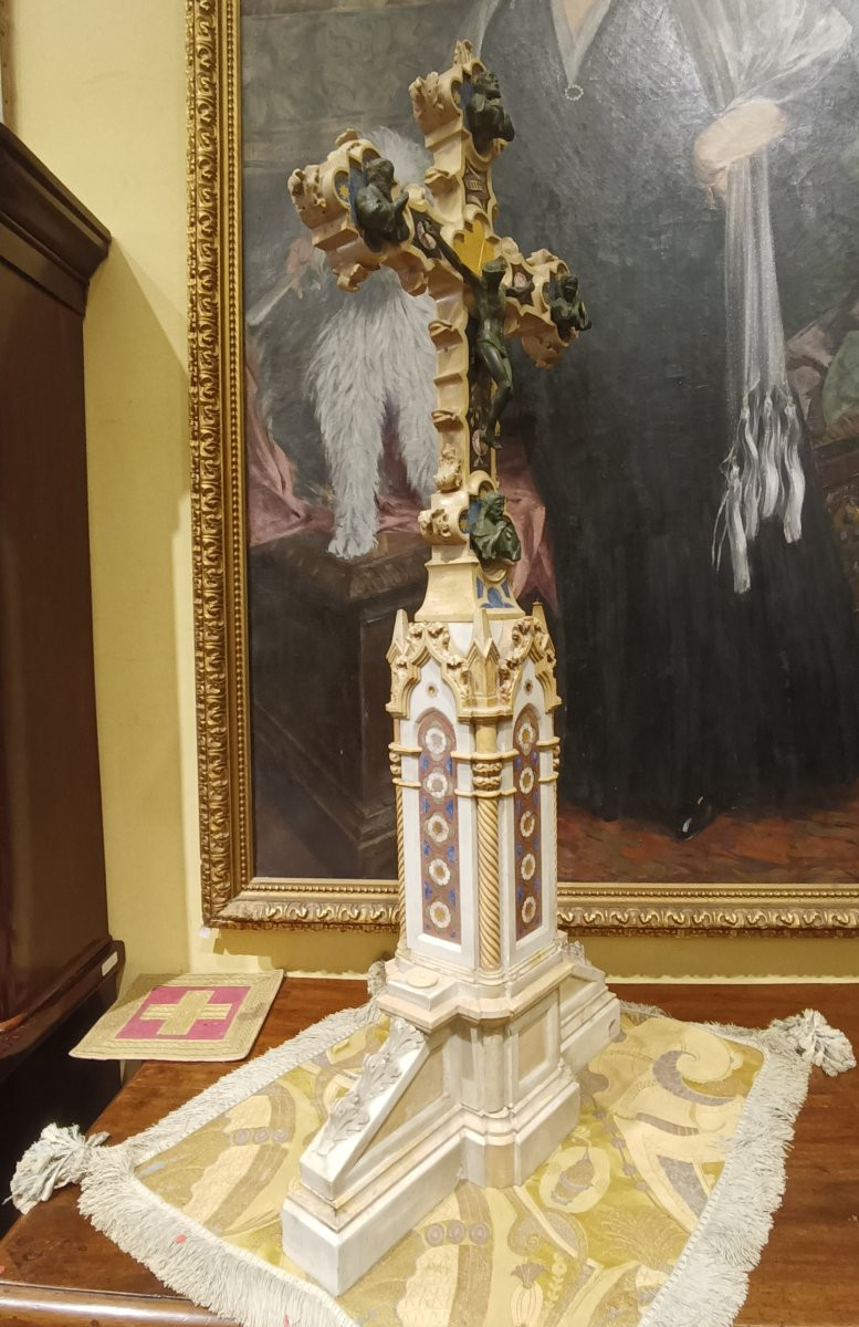 CROCIFISSO IN MARMO E PIETRE DURE META' XIX SECOLO-photo-4