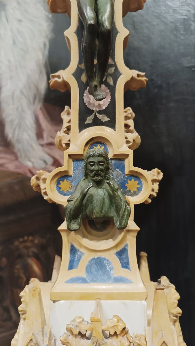 CROCIFISSO IN MARMO E PIETRE DURE META' XIX SECOLO-photo-3