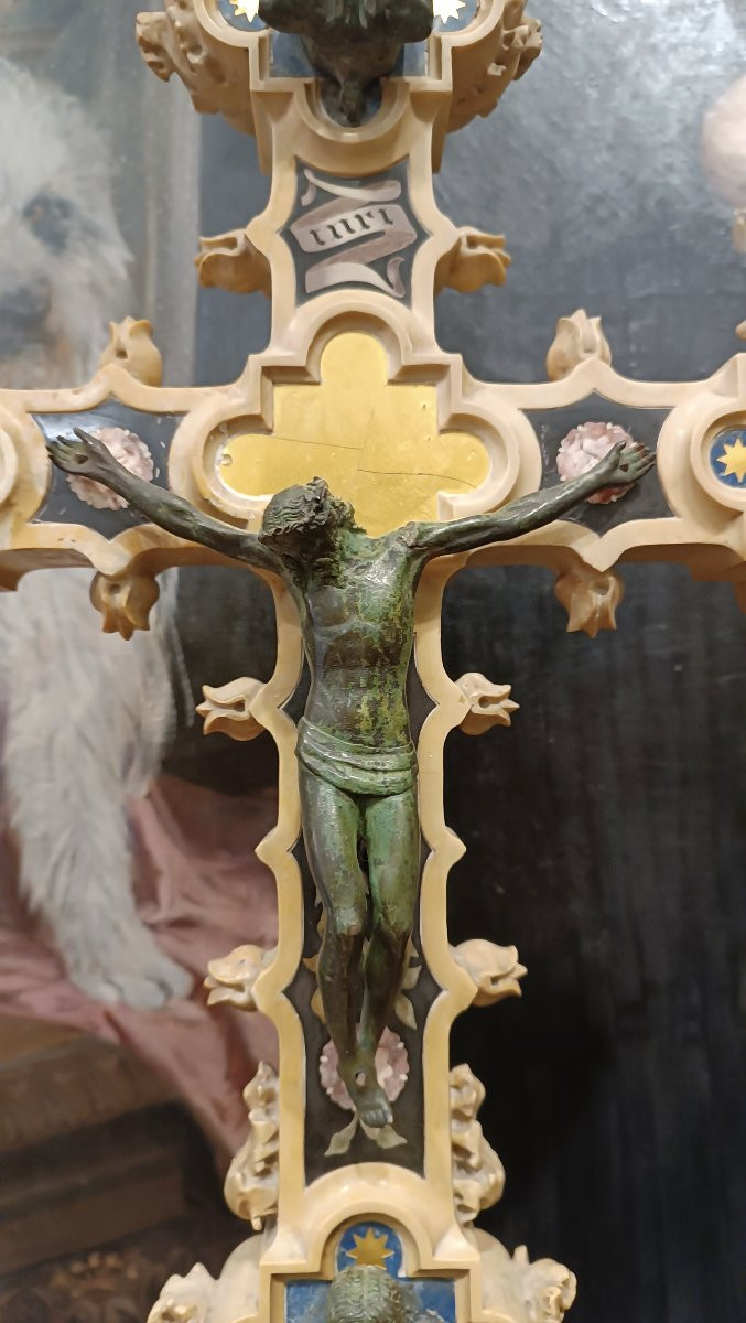 CROCIFISSO IN MARMO E PIETRE DURE META' XIX SECOLO-photo-5