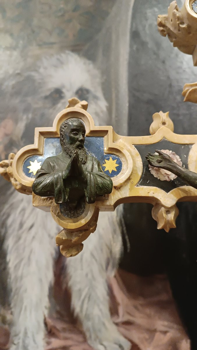 CROCIFISSO IN MARMO E PIETRE DURE META' XIX SECOLO-photo-6