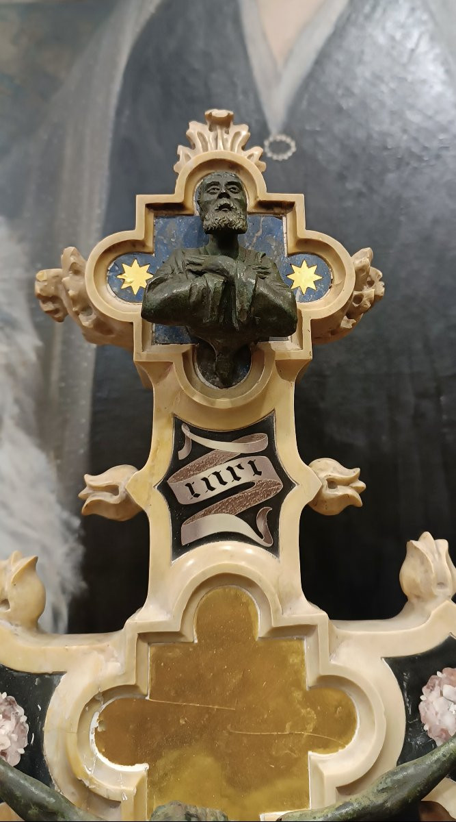 CROCIFISSO IN MARMO E PIETRE DURE META' XIX SECOLO-photo-7