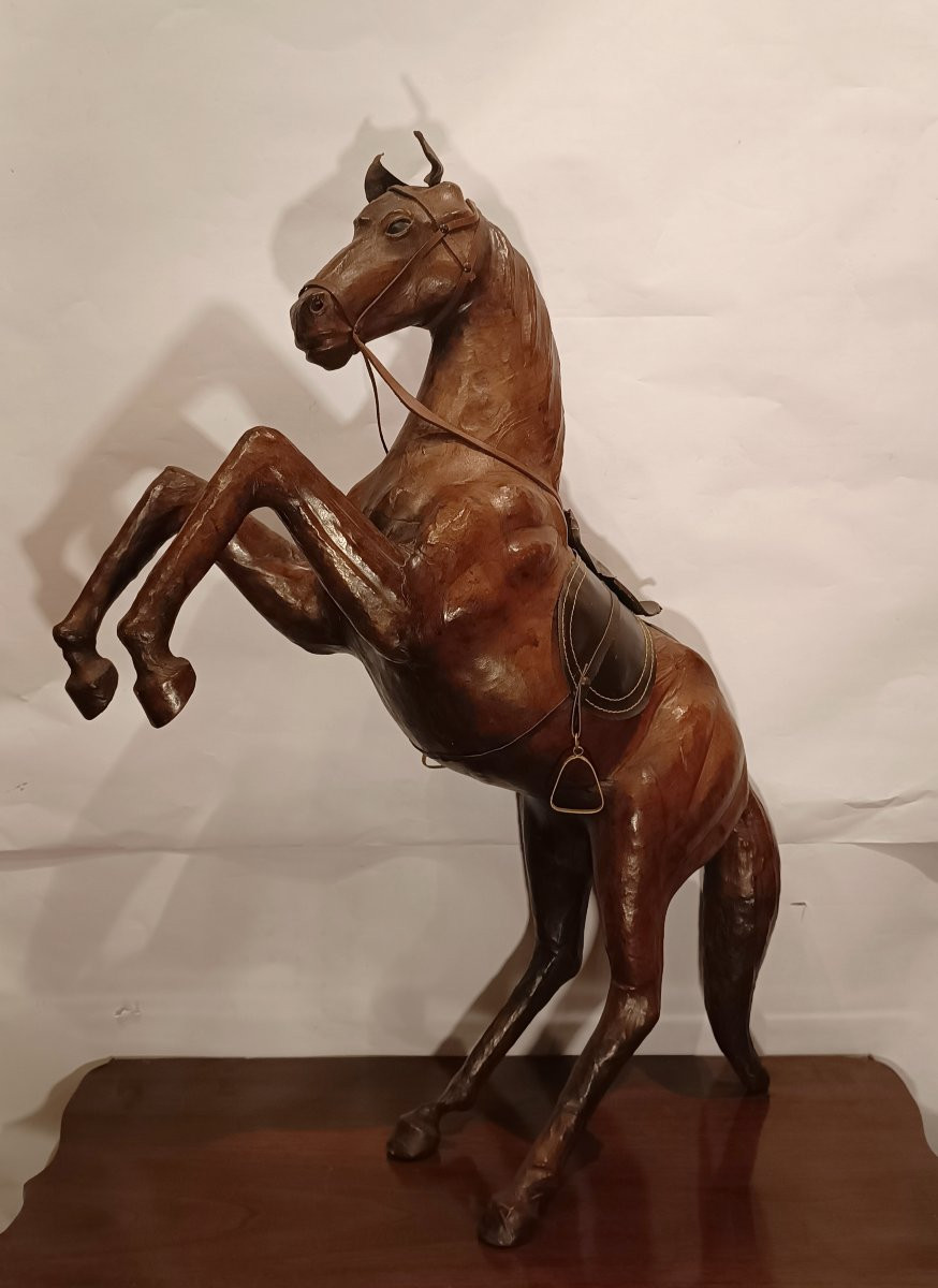 CAVALLO RAMPANTE IN CUOIO FINE XIX SECOLO -photo-2