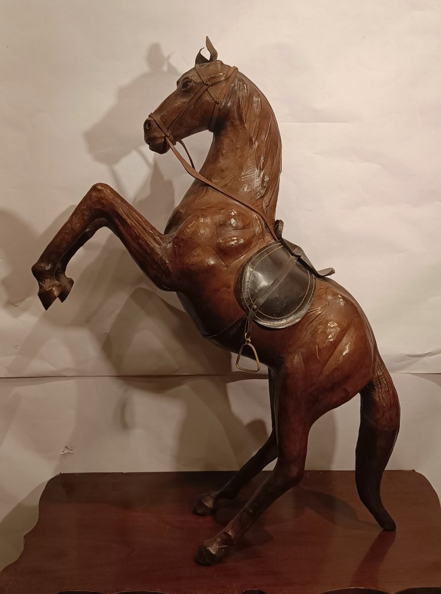 CAVALLO RAMPANTE IN CUOIO FINE XIX SECOLO -photo-2