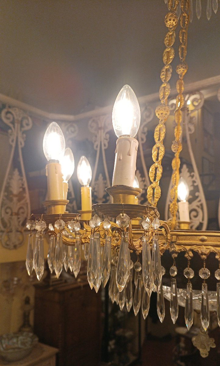 LAMPADARIO IN BRONZO E CRISTALLI META' XIX SECOLO -photo-3