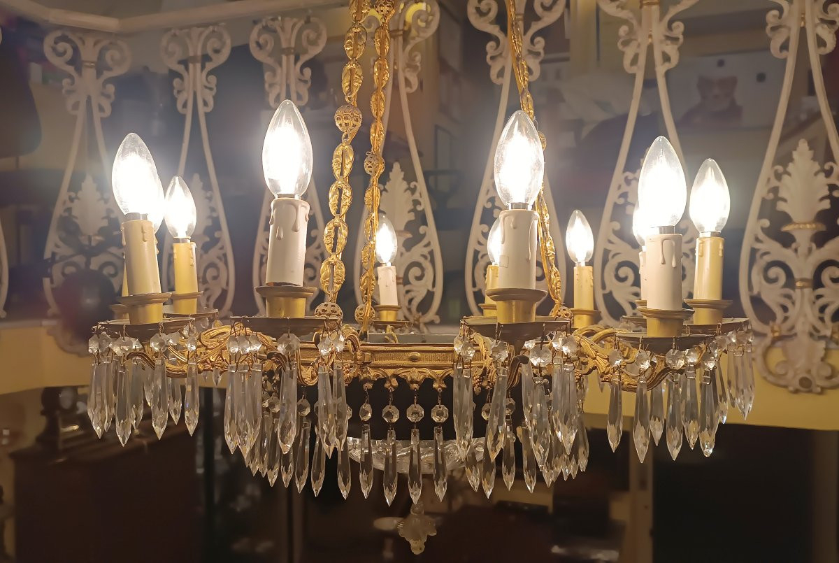 LAMPADARIO IN BRONZO E CRISTALLI META' XIX SECOLO -photo-4